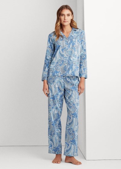 Conjunto Pijama Ralph Lauren Mujer Azules - Woven Long-Sleeve - BLIJX6174